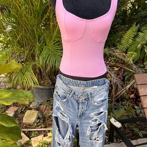 Two pieces for one price a Jean and top ripped low rise waists and straight leg